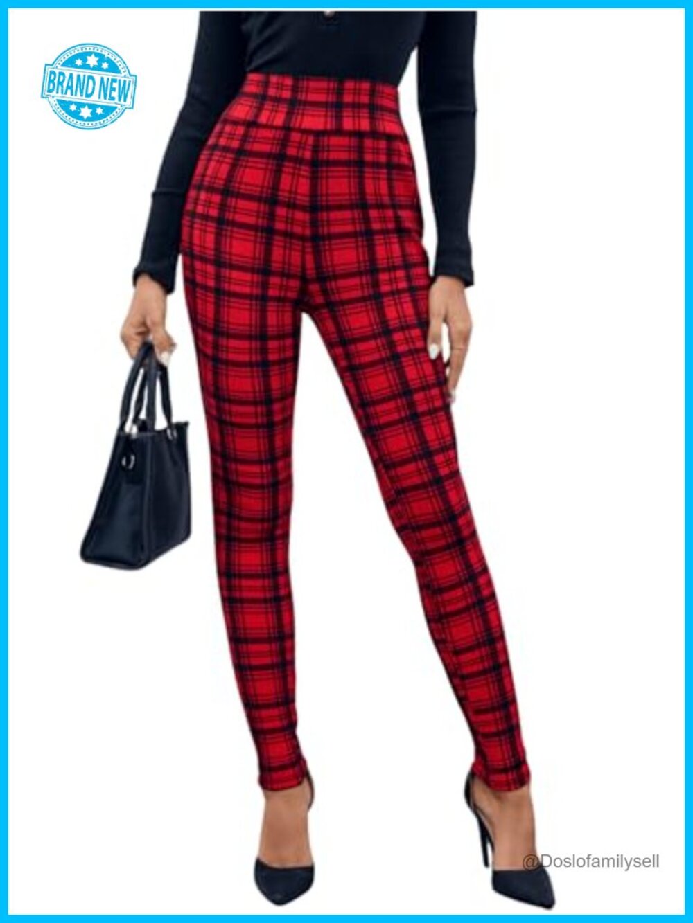Plaid High Waisted Skinny Leggings Tummy Control Yoga Pants